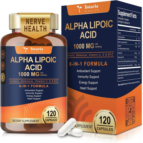 Alpha Lipoic Acid 1000Mg - ALA Supplement Antioxidant for Neuropathy Support Nerve Health, Liver Detox, Antioxidant, Metabolism and Cell Energy, Anti-Aging - Non-Gmo, Gluten Free, Vegan Safe